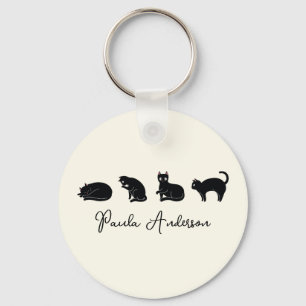Customisable Cute Funny Black Cat Key Ring