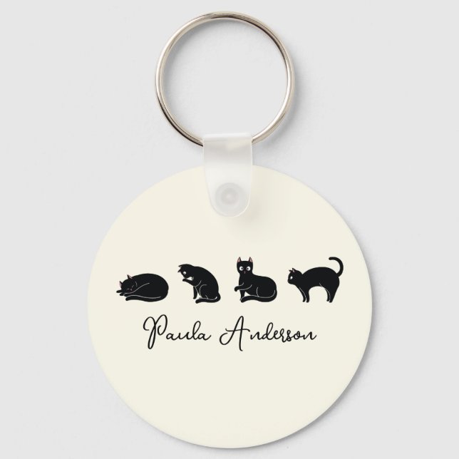Customisable Cute Funny Black Cat Key Ring (Front)