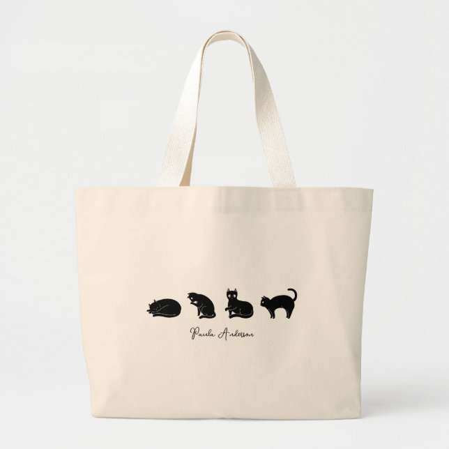 Customisable Cute Funny Black Cat Large Tote Bag (Front)