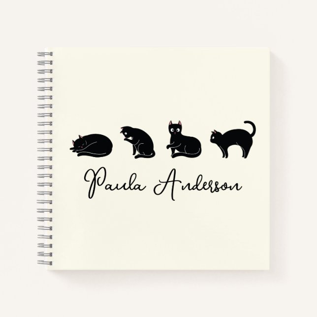 Customisable Cute Funny Black Cat Notebook (Front)