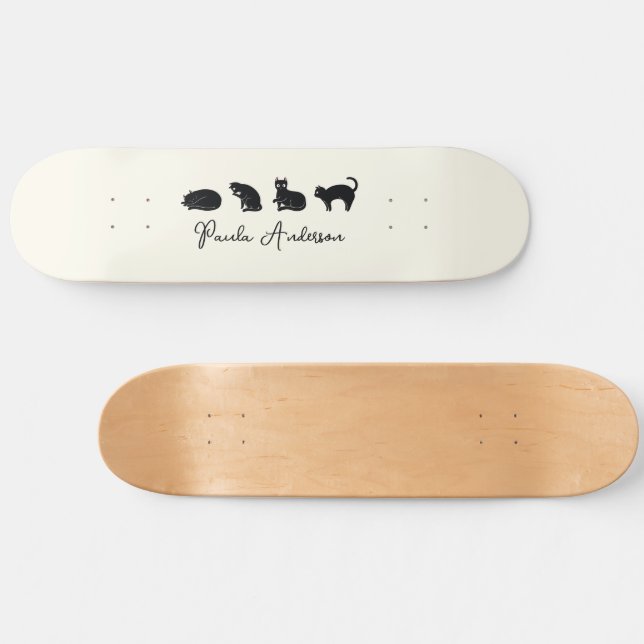 Customisable Cute Funny Black Cat Skateboard (Horz)