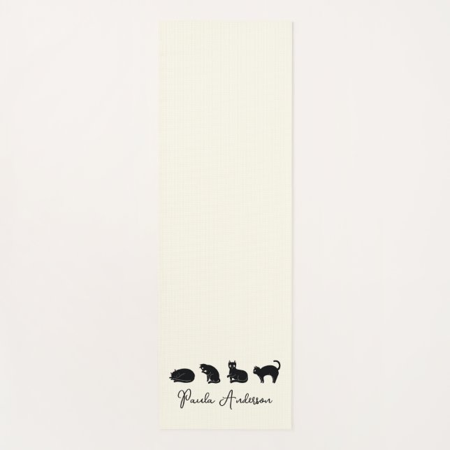 Customisable Cute Funny Black Cat Yoga Mat (Front)