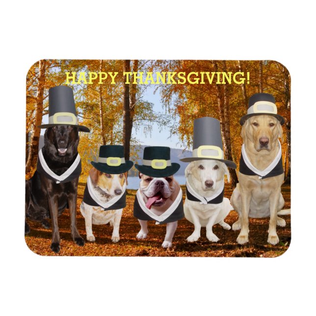 Customisable Cute/Funny Dogs Thanksgiving Magnet (Horizontal)
