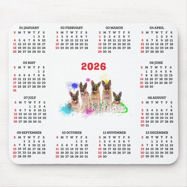 Customisable Cute German Shepherd Dog Calendar  Mouse Mat (Front)