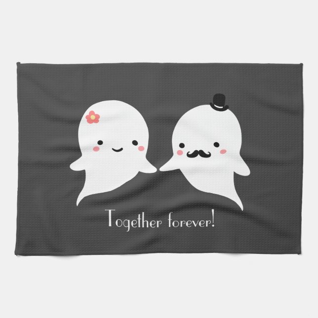 Customisable Cute Ghost Couple Tea Towel (Horizontal)