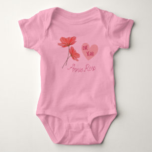 Customisable Cute & Girly Flowers 1 Year Birthday Baby Bodysuit