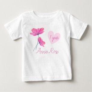 Customisable Cute & Girly Flowers 1 Year Birthday Baby T-Shirt