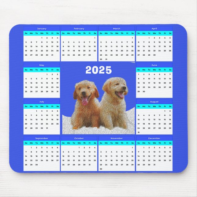 Customisable Cute Golden Retriever Dog Calendar  Mouse Mat (Front)