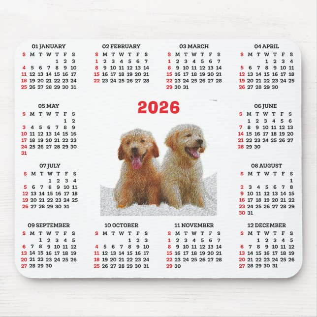 Customisable Cute Golden Retriever Dog Calendar  Mouse Mat (Front)