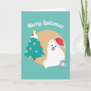 Customisable - Cute Japanese Spitz Dog Christmas Card