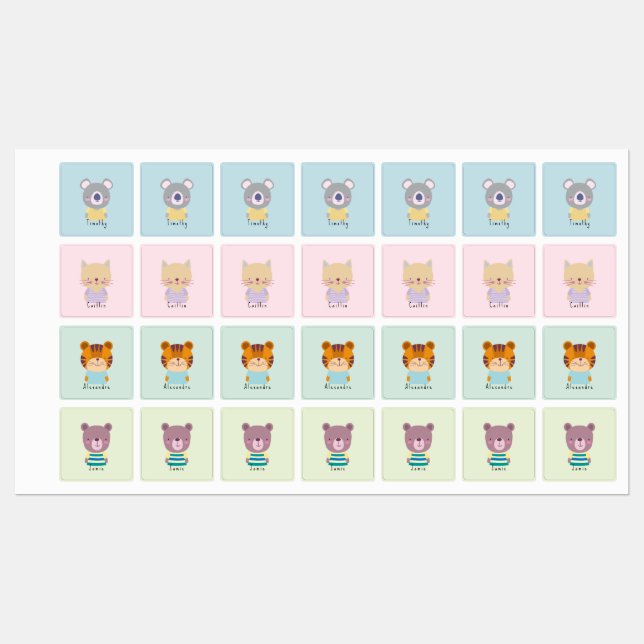 Customisable Cute Koala Bear, Cat, Bear, Tiger (Sheet)