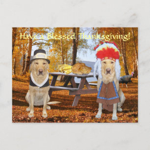 Customisable Cute Lab Pilgrim & Chief Holiday Postcard