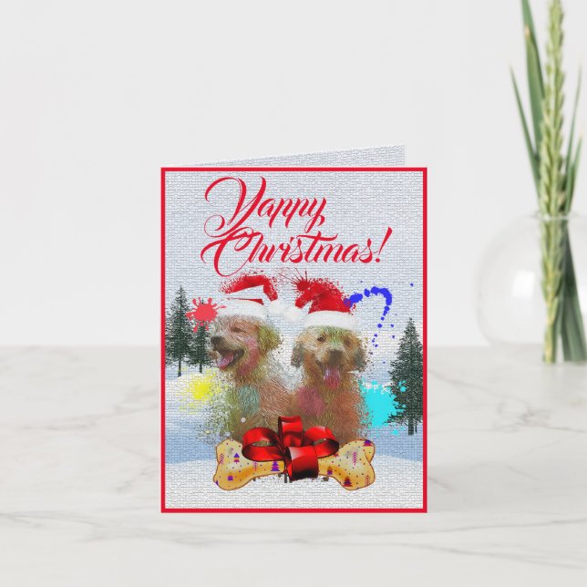 Customisable Cute Labrador Puppies Yappy Xmas Card (Front)