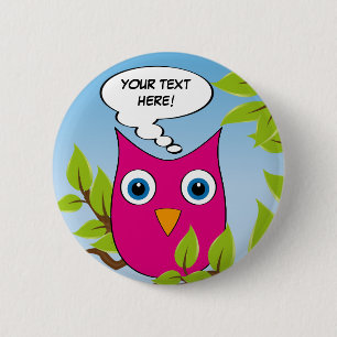 Customisable cute little owl - multiple colours 6 cm round badge