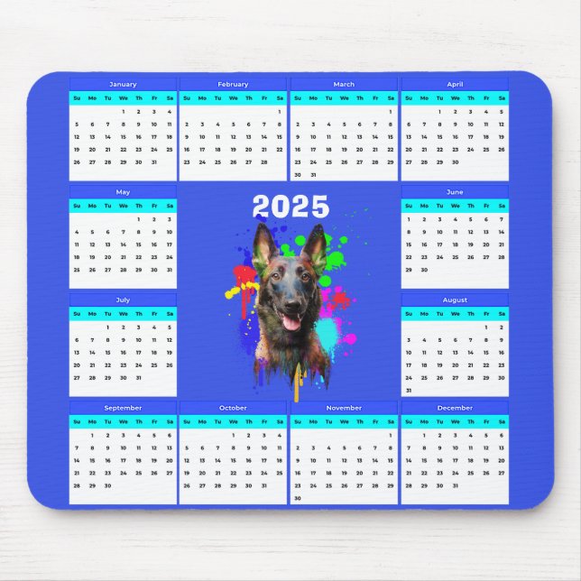 Customisable Cute Malinois Dog Calendar Mouse Mat (Front)