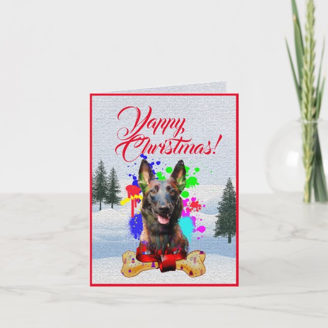 Customisable Cute Malinois Dog Christmas Card (Front)