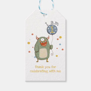 Customisable Cute Monster with Balloon Birthday Gift Tags