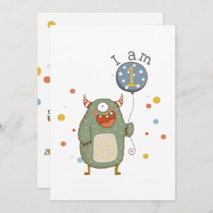 Customisable Cute Monster with Balloon Birthday Invitation