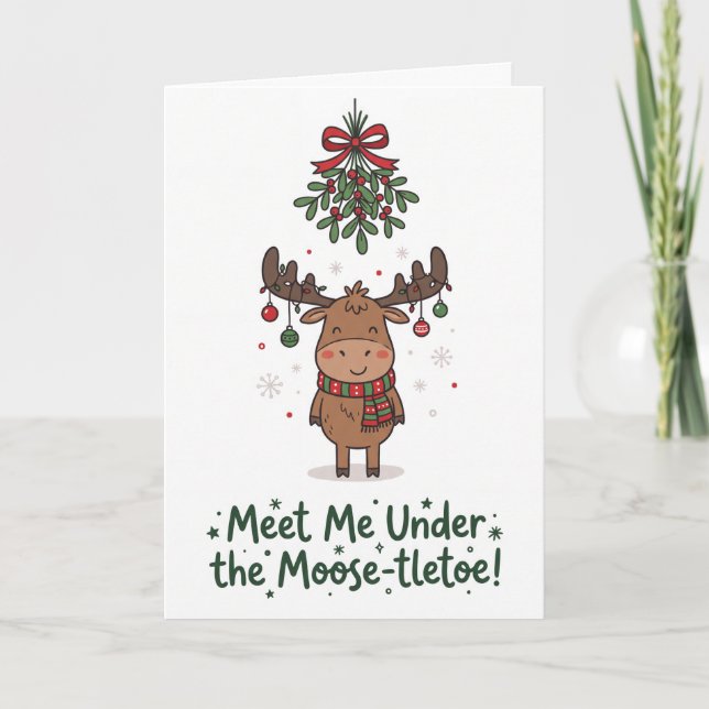 Customisable Cute Moose Holiday Card (Front)
