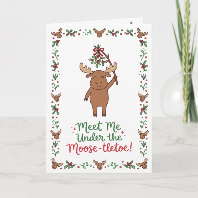Customisable Cute Moose-tletoe Holiday Card (Front)