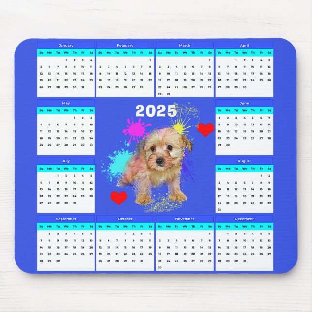 Customisable Cute Morkie Dog Calendar Mouse Mat (Front)