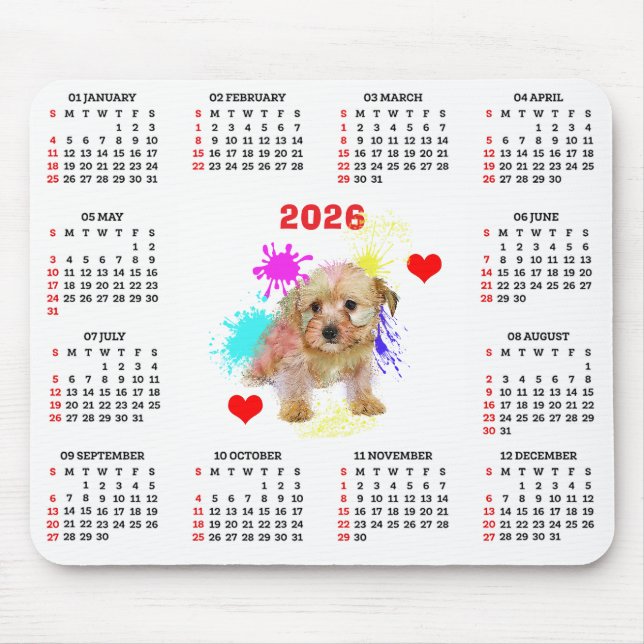 Customisable Cute Morkie Dog Calendar Mouse Mat (Front)