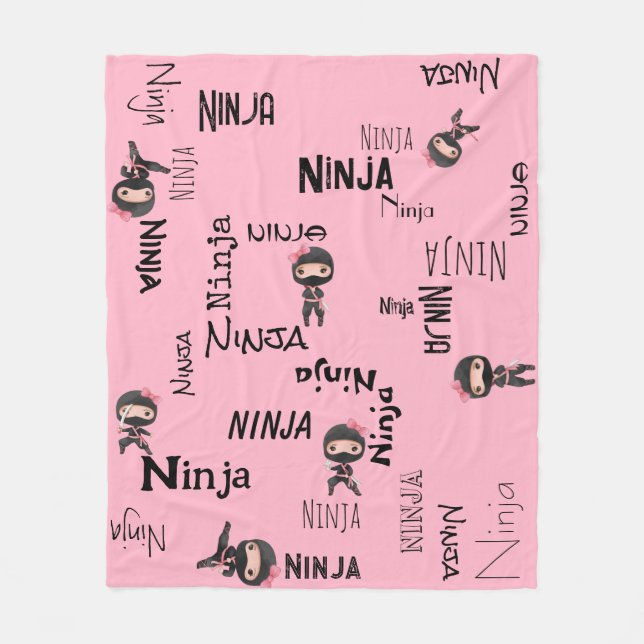 Customisable Cute Ninja Girls Pink   Fleece Blanket (Front)