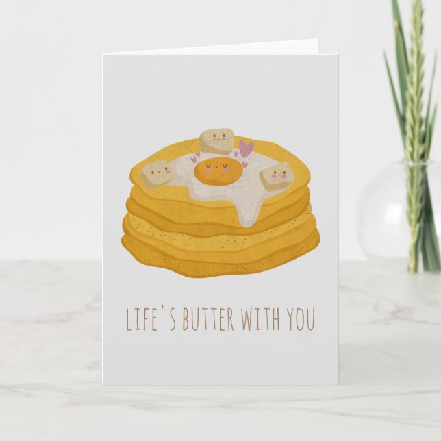Customisable Cute Pancake with Egg and Butter Note Card (Front)