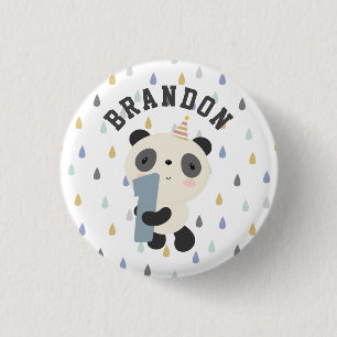 Customisable Cute Panda First Birthday 3 Cm Round Badge