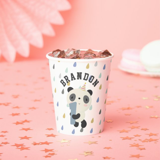 Customisable Cute Panda First Birthday Balloon Paper Cups (Insitu)