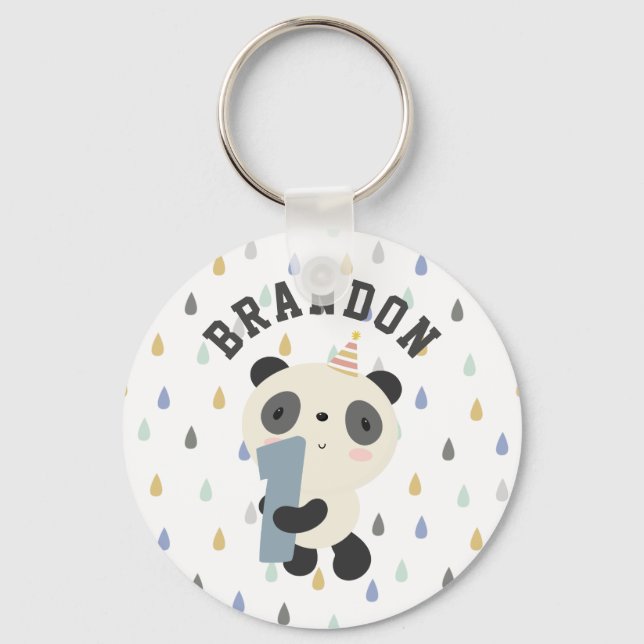 Customisable Cute Panda First Birthday Key Ring (Front)