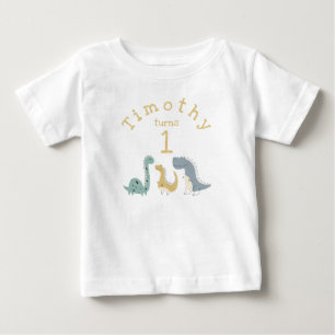 Customisable Cute Pastel Dinosaurs Birthday Baby T-Shirt