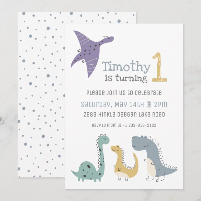 Customisable Cute Pastel Dinosaurs Birthday Invitation (Front/Back)