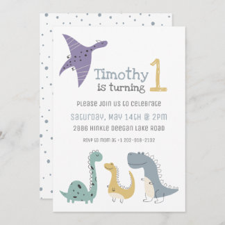 Customisable Cute Pastel Dinosaurs Birthday Invitation
