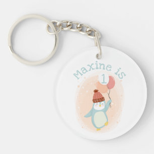 Customisable Cute Pastel Penguin with Balloons Key Ring