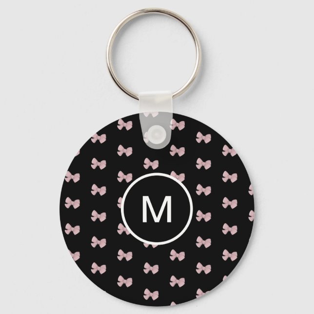 Customisable Cute Pink Bow printed  Key Ring (Front)