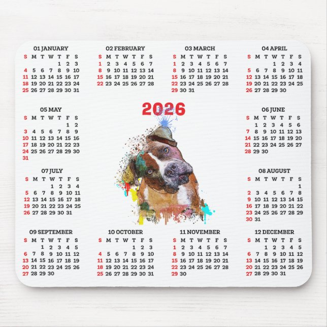 Customisable Cute Pittie Dog Calendar   Mouse Mat (Front)