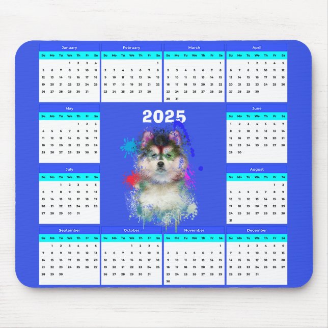Customisable Cute Pomsky Dog Calendar  Mouse Mat (Front)