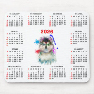Customisable Cute Pomsky Dog Calendar Mouse Mat
