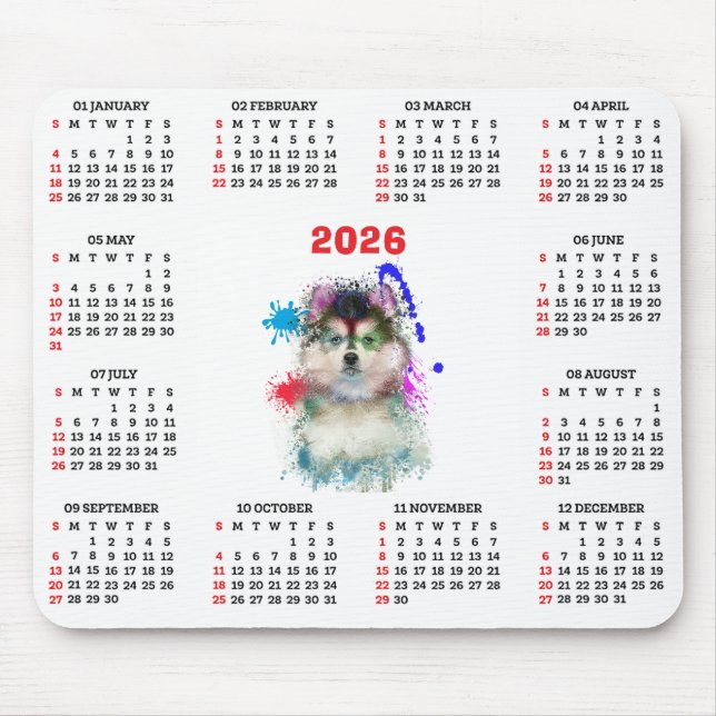 Customisable Cute Pomsky Dog Calendar  Mouse Mat (Front)