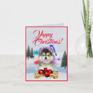 Customisable Cute Pomsky Dog Yappy Christmas Card