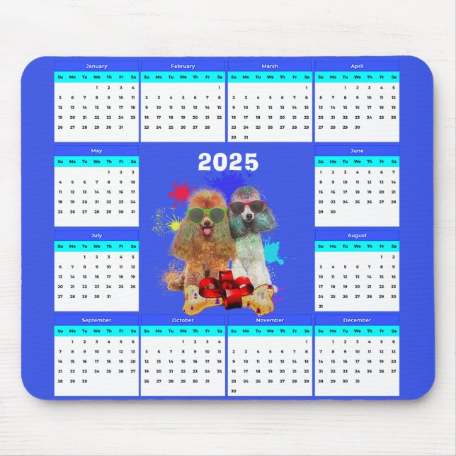Customisable Cute Poodle Dog Calendar  Mouse Mat (Front)