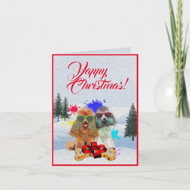 Customisable Cute Poodle Dog Christmas Card (Front)