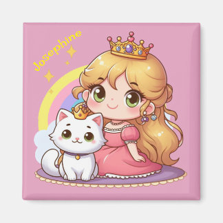 Customisable Cute princess with White Cat Magnet