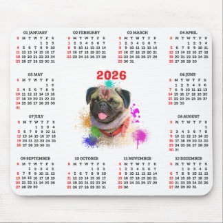 Customisable Cute Pug Dog Calendar Mouse Mat
