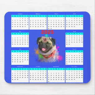 Customisable Cute Pug Dog Calendar  Mouse Mat
