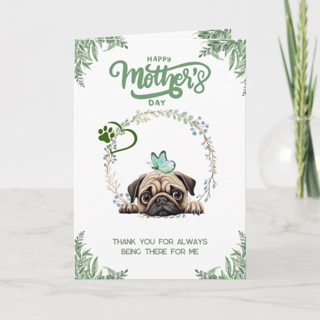 Customisable Cute Pug Mother's day Card (Front)