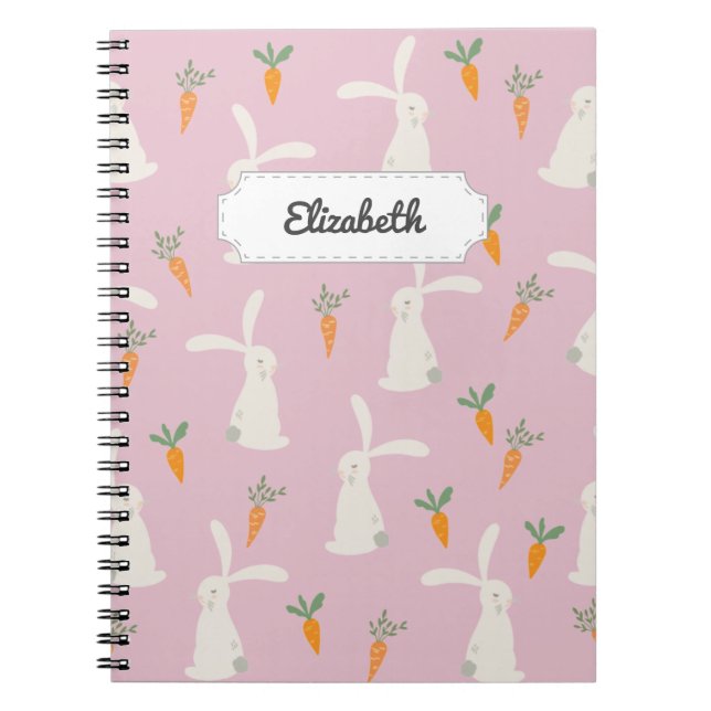 Customisable Cute Rabbit Carrot Pattern Notebook (Front)