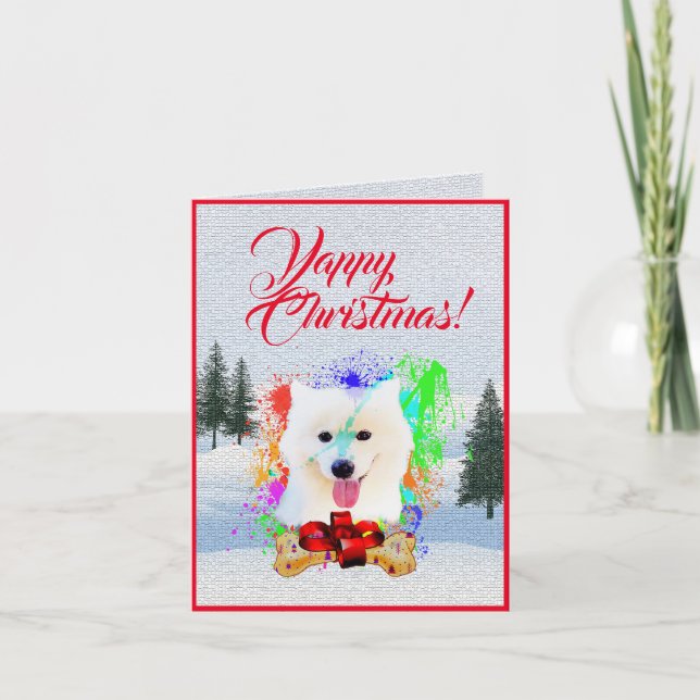 Customisable Cute Samoyed Dog Yappy Christmas Card (Front)