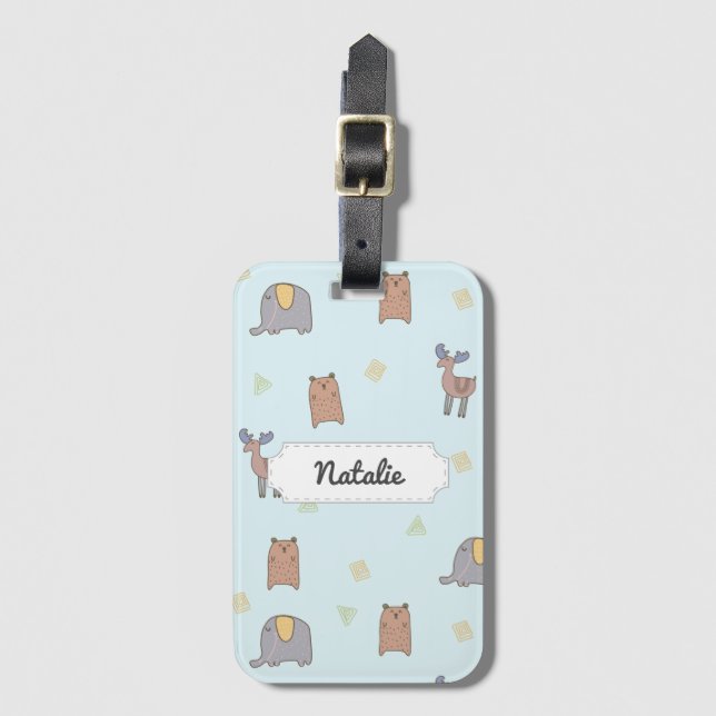 Customisable Cute Scandinavian Animals Pattern Luggage Tag (Front Vertical)